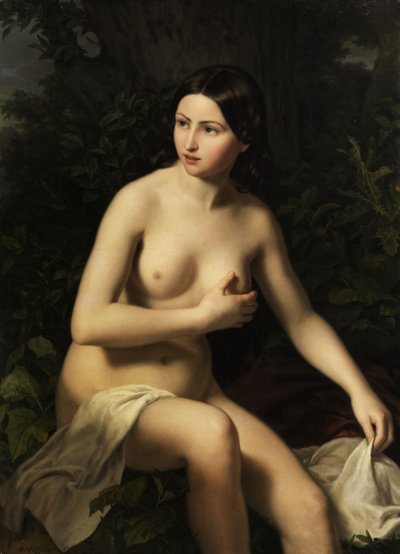 Ragazza seduta al bagno da Ludwig Löffler